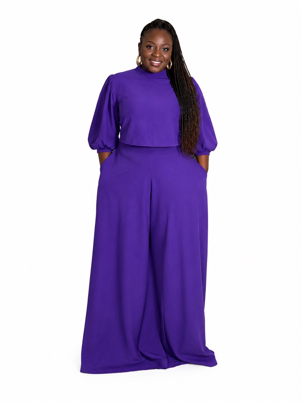 Solid crop top and palazzo pants set